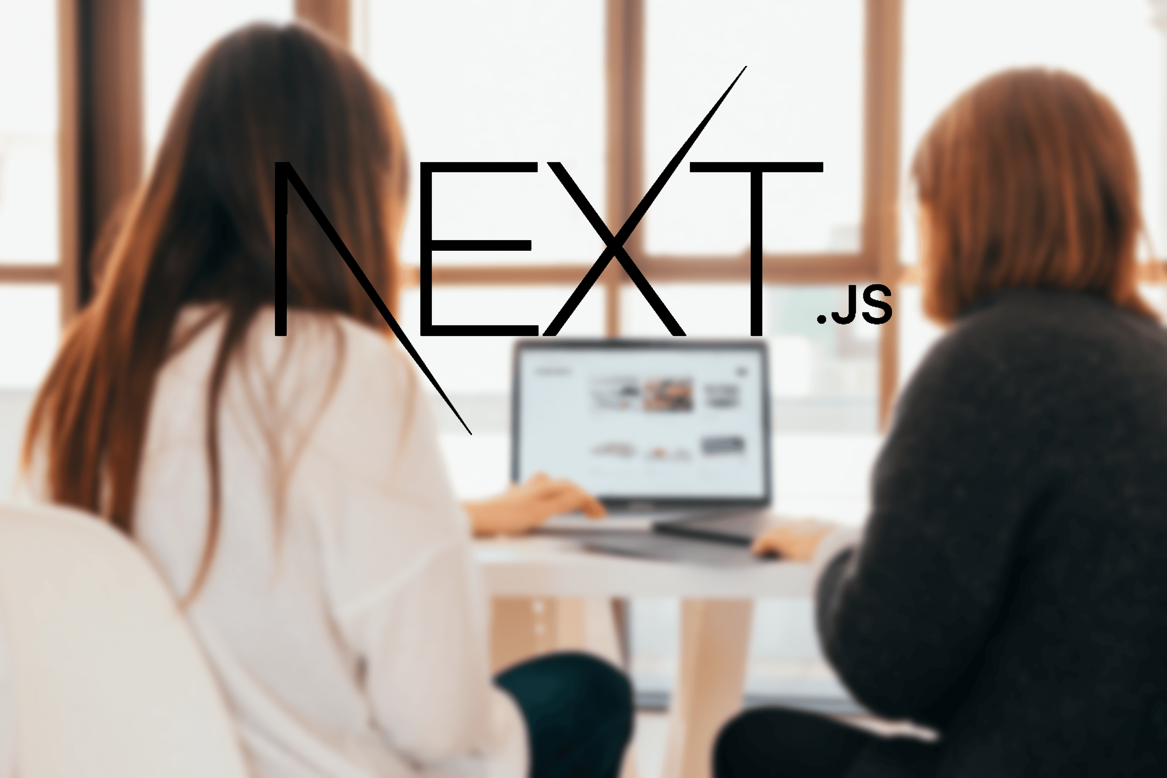 Women browsing through eCommerce site with Next.js logo in the foreground